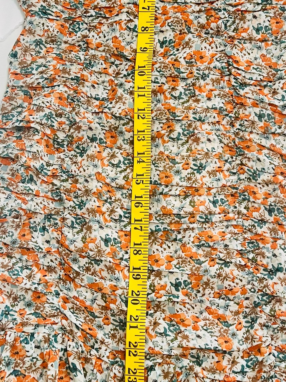 Astr Orange Floral Ruched Puff-Sleeve Mini Dress Cottagecore M - Picture 9 of 10